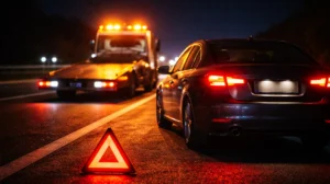 A&N Towing emergency roadside assistance scene with warning triangle on the road