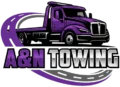 A&N Towing logo featuring a purple flatbed tow truck and highway graphic
